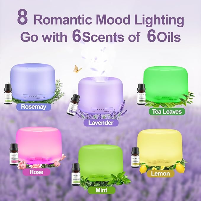 Diffusers for Essential Oils Large Room 500ML+6 Oil Set, Bluetooth Speaker+Remote+8 RGB Lights Essentail Oil Diffuser, Easy to Use & 23Db 100% Quiet Oil Diffuser Large Room, Diffusers for Home