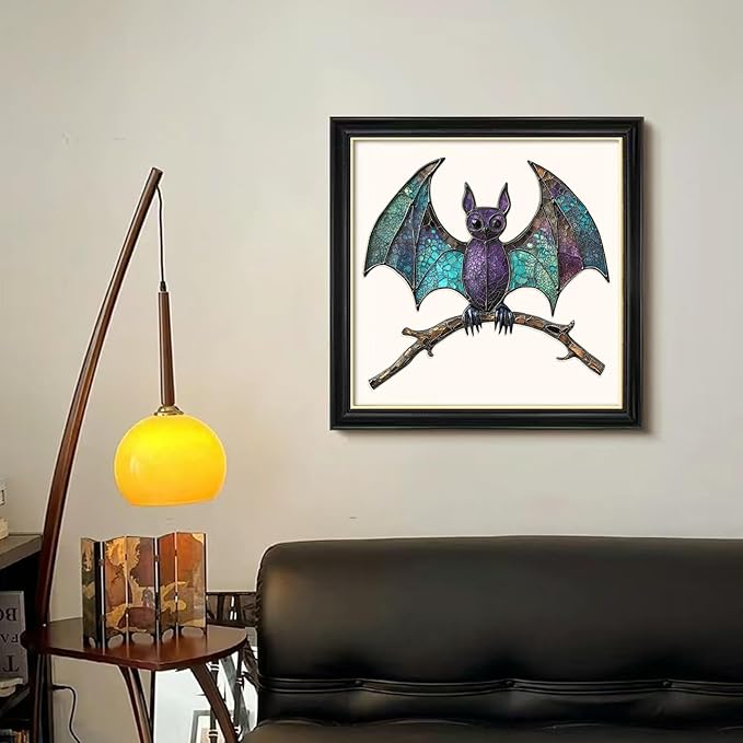 Wooden Puzzles for Adults,Stained Glass Bat Puzzles -Animal Wooden Puzzles,Unique Irregular Fun Challenging Jigsaw Puzzles Gifts，Perfect Family Games,11.2 * 10.6inch