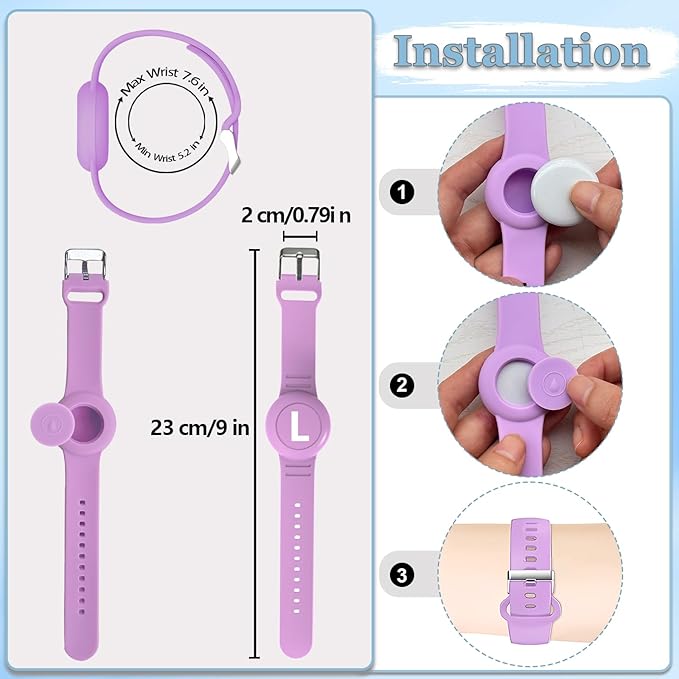 Waterproof Bracelet for AirTag Kids, Personalized Initial Letter Hidden Holder Compatible with Air Tag, Silicone Case for Airtag Adjustable Anti-Lost GPS Tracker for Toddler Child Elder, L