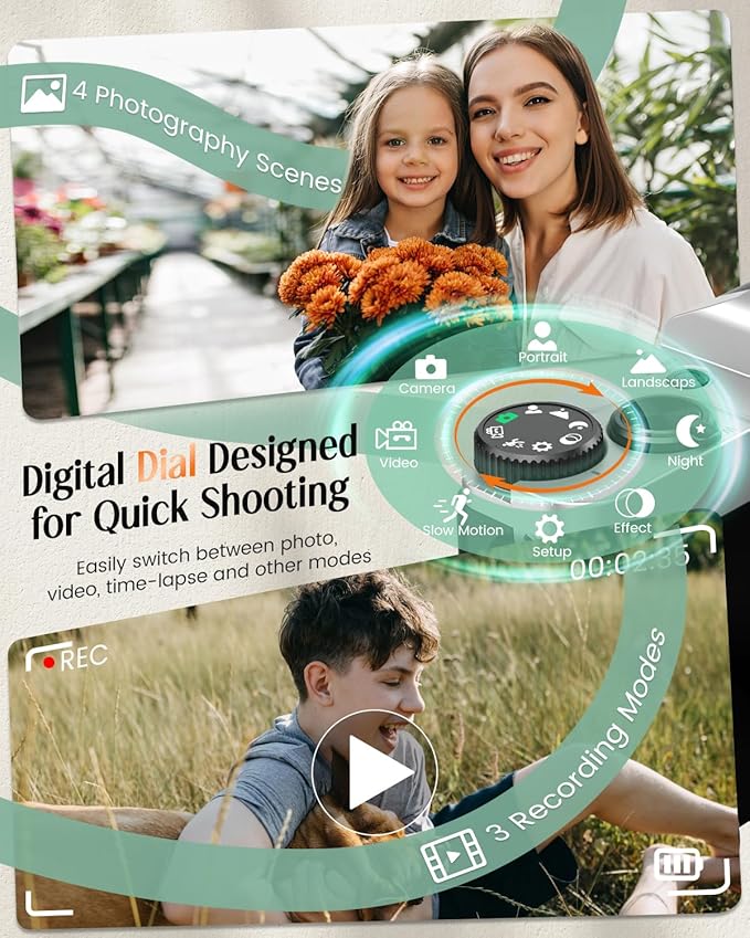 4K Digital Camera for Photography with WiFi,64MP Autofocus Vlogging Camera for YouTube,3'' 180° Flip Screen Compact Travel Camera for Teens with 32GB SD Card,16X Zoom,Anti-Shake,2 Batteries(Charcoal)