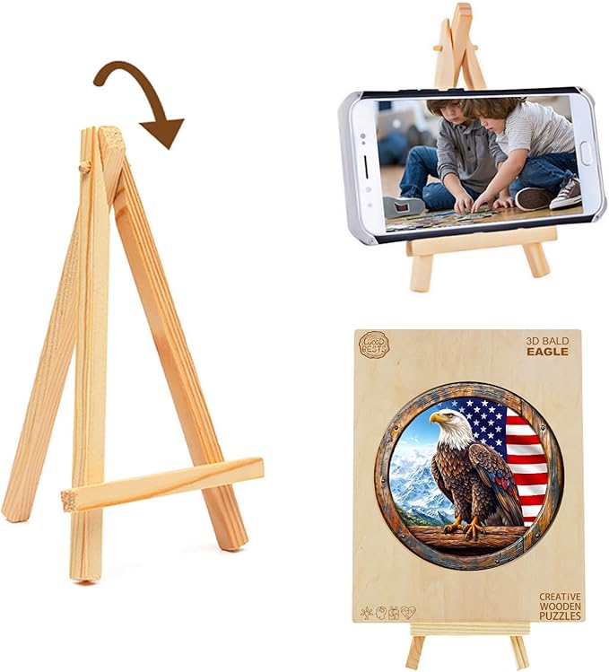 KAAYEE Wooden Puzzles for Adults, 3D Vision Effect Bald Eagle Wooden Jigsaw Puzzle Unique Shape Wood Puzzle Adult, Flat Puzzle Birthday Fathers Family Game (S-8.5 * 8.5in-100pcs)