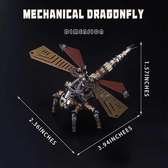Adult 3D Metal Puzzle, Punk Insect Model Set, 3D Mechanical Insect Building Block Puzzle, Fun DIY Assembly, high-end Men's Gift. (Metal Dragonfly)