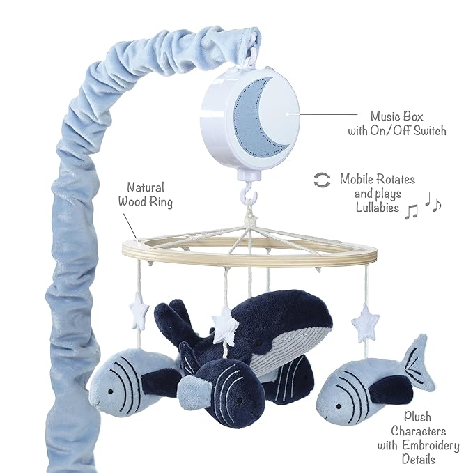 Lambs & Ivy Bubbles & Squirt Whale/Fish Musical Baby Crib Mobile Soother Toy