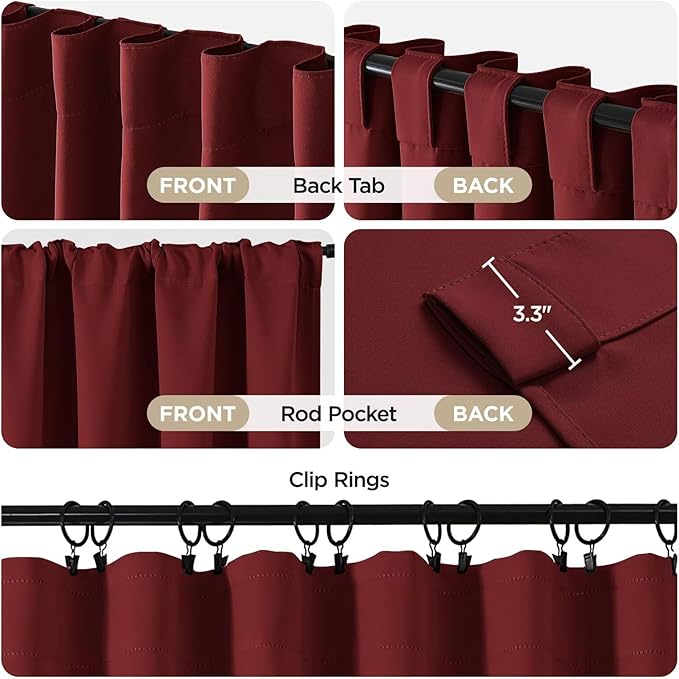 Joydeco Blackout Curtains 84 Inch Long for Bedroom, Thermal Insulated Black Out Curtains 2 Panels Set, Room Darkening Drapes for Living Room Window (W52 x L84 Inch, Burgundy Red)
