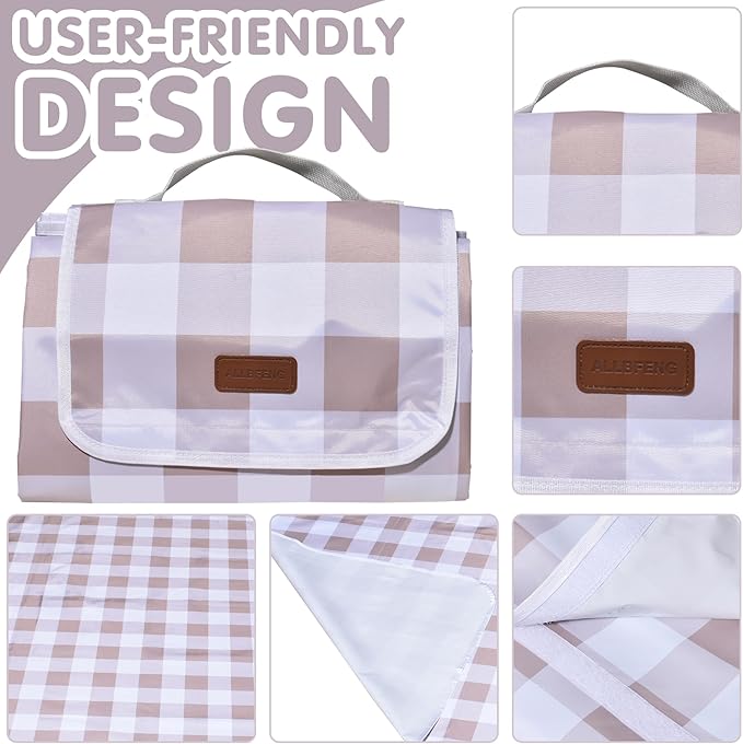 80"x60" Waterproof Sandproof Picnic Mat - Portable Foldable Outdoor Blanket for Beach, Park, Travel & Indoor Use - Lightweight Compact Design, Easy-Carry (Light Brown)