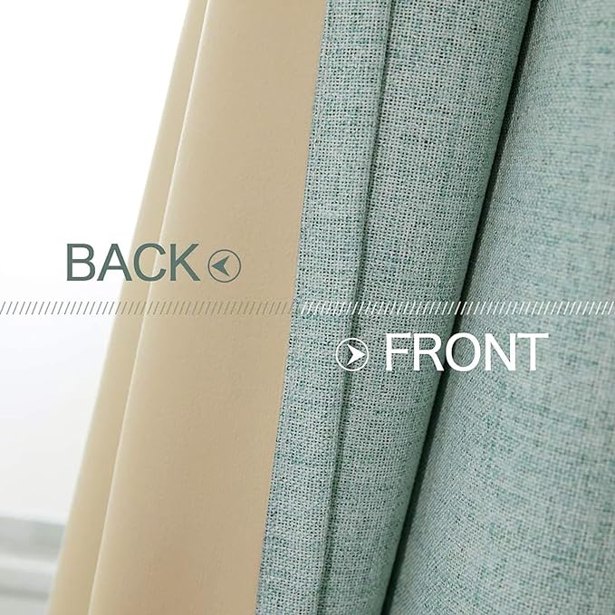 MIULEE Linen Texture Curtains for Bedroom Solid 100% Blackout Thermal Insulated Seafoam Green Curtains Grommet Room Darkening Drapes for Living Room Nursery 52x72 Inch (2 Panels)