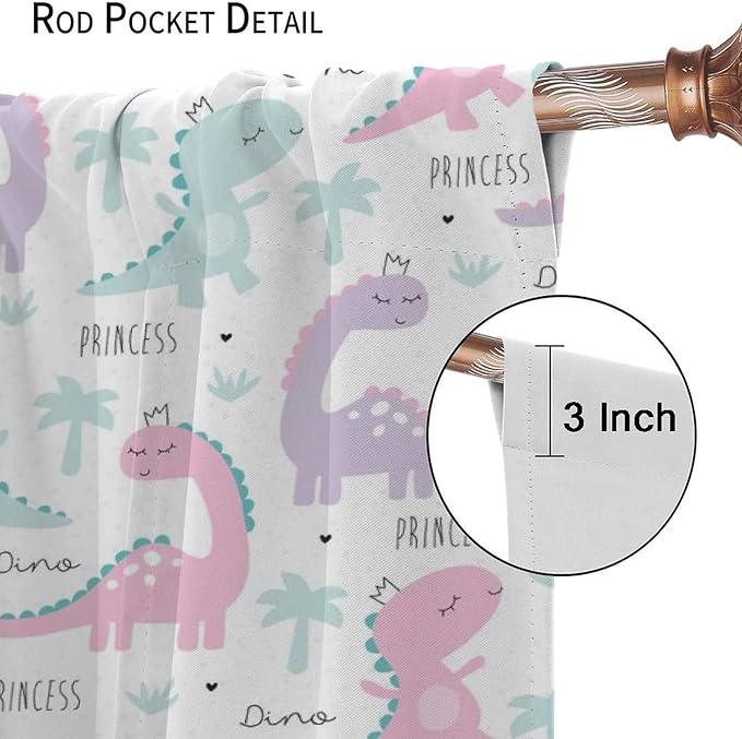 Kids Dinosaur Curtains for Boys Girls Bedroom Decor Cartoon Dino Colorful Cute Funny Animal Wildlife Printed Blackout Rod Pocket Window Drapes for Baby Nursery Playroom W31.5xL72in 2 Panels