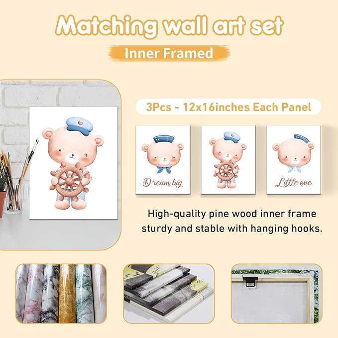 Custom Baby Bedding Set, 5 Pcs Customized Nursery Bedding Set with Name, Comfortable Double Layer Crib Sets for Boys Girls, Personalized Gifts for Infants Toddlers New Parents, Sailing Bear