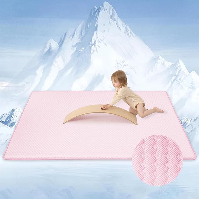 Baby Play Mat for Summer, 1.3 Thick Extra Large Memory Foam Cooling Floor Tummy Time Mat, Soft & Breathable, Non-Slip Rectangular for Toddlers’ Playtime & Rest(Pink,79"x118")