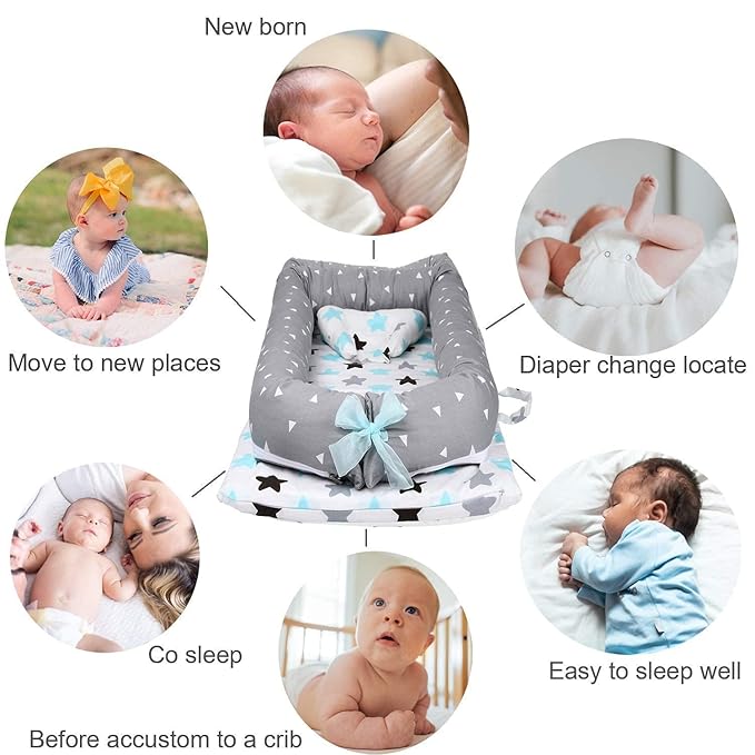 Lounger for Newborn, Newborn Lounger for 0-24 Months, Breathable & Portable Infant Nest - Soft Infant Floor Seat Cover for Travel (Triangle)