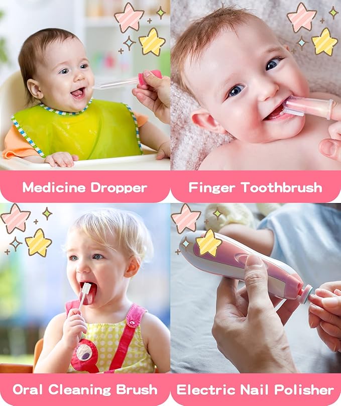 Baby Grooming and Healthcare Kit, Portable Baby Safety Care Set with Hair Brush Comb Nail Clipper Nasal Aspirator for Nursery Newborn Infant Girl Boy (32 in 1, Pink)