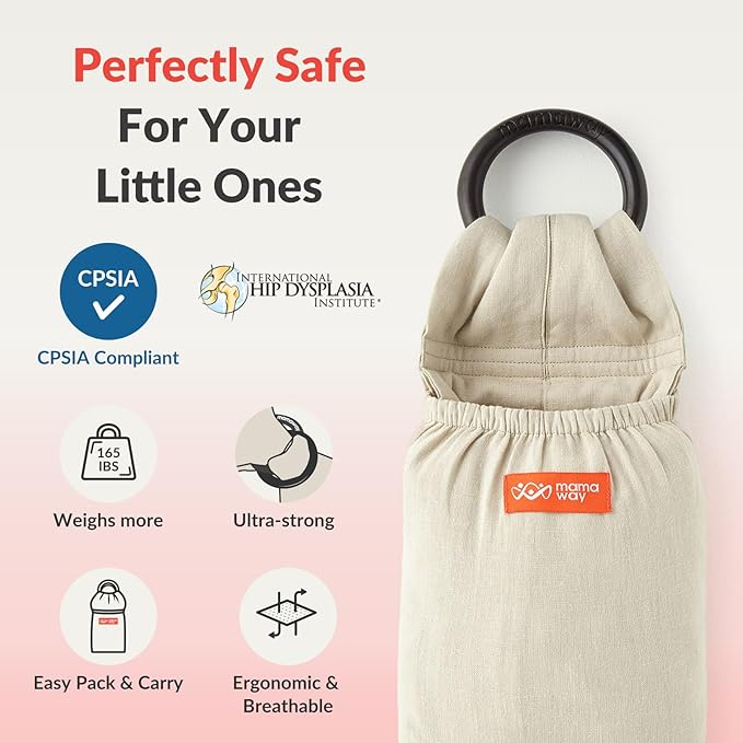 Mamaway Baby Ring Sling Carrier - Newborn and Toddler Sling (Supports up to 165lbs), IHDI Certified, Rayon & Linen Made, Soft & Breathable, Nylon 66 Safety Rings, Storage Pocket Design, Olive