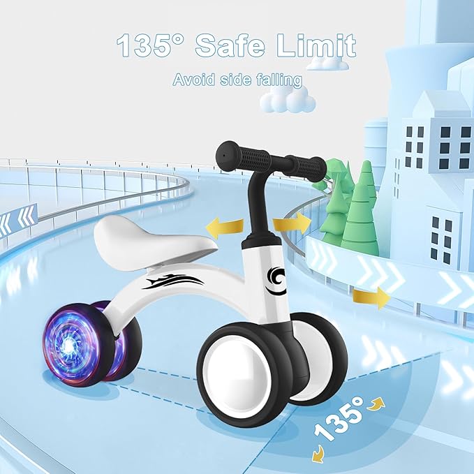 Colorful Lighting Baby Balance Bike Toys for 1 Year Old Boy Girl Gifts, 10-36 Month Toddler Balance Bike, No Pedal 4 Silence Wheels & Soft Seat First Riding on Toys, 1st Birthday Gifts