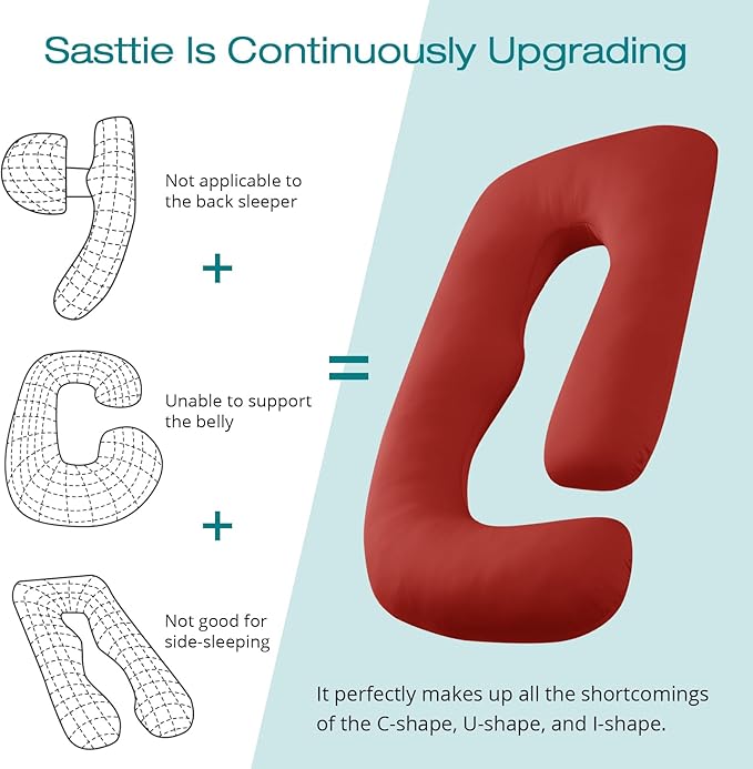 Sasttie Pregnancy Pillows for Sleeping, Jumbo U Shaped Cooling Full Body Pillow with Removable Cover, Pregnant Women Must Haves, Maternity Essential, Red
