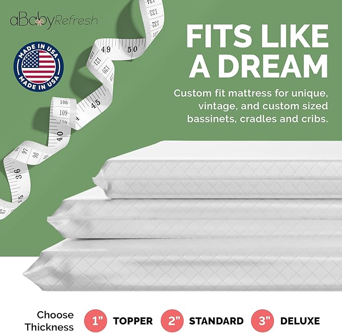 Custom Size Cradle Baby Mattress and Bassinet Mattress – Firm Foam Baby Bed with Waterproof Vinyl Cover – Non-Toxic Hypoallergenic Cushion Pad Replacement for Infant Bed
