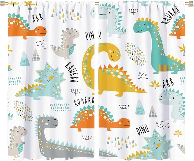 Dinosaur Curtains for Kids Boys Girls Home Decor Childish Cute Dino Animals Print Pattern Rod Pocket Blackout Window Drapes for Nursery Baby Bedroom Playroom W36xL63in 2 Panels