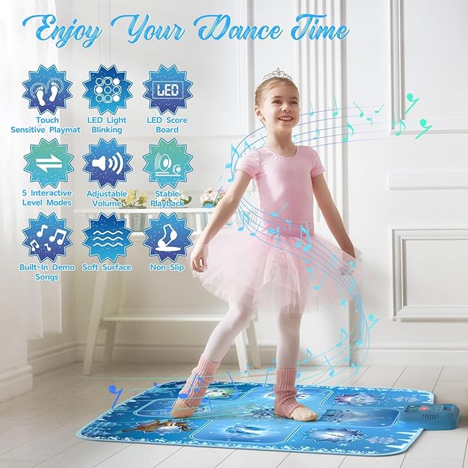 GirlsHome Dance Mat - Frozen Toys for Girls Electronic Dance Pad with 5 Game Modes, Built-in Music, Touch Sensitive Light Up LED Kids Musical Mat, Christmas & Birthday Gift for Girls 3-13