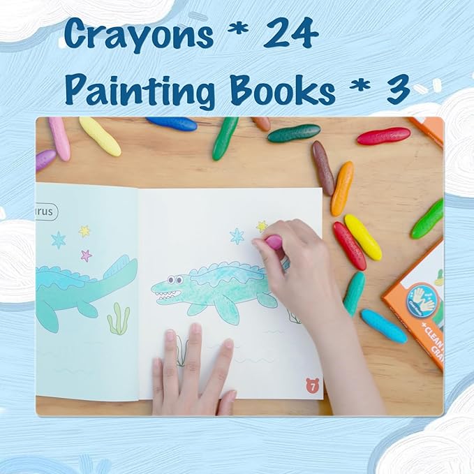 YPLUS Coloring Set for Kids with 24 Crayons 3 Coloring Books, Toddler Painting Kit Peanut Crayon Drawing Books, Washbale Non Toxic Art Craft Supplies for 1-3, 2-4, 4-6
