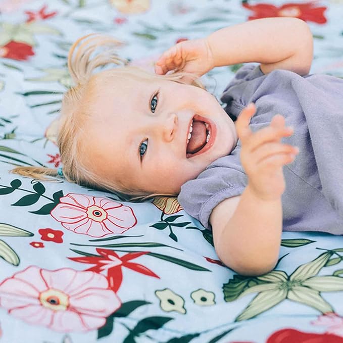 Little Unicorn 5'x7' Outdoor Family Picnic & Beach Blanket | Durable & Water-Resistant Fabric | Compact Fold & Easily Wipes Clean | Zipper Pocket (Primrose Patch)