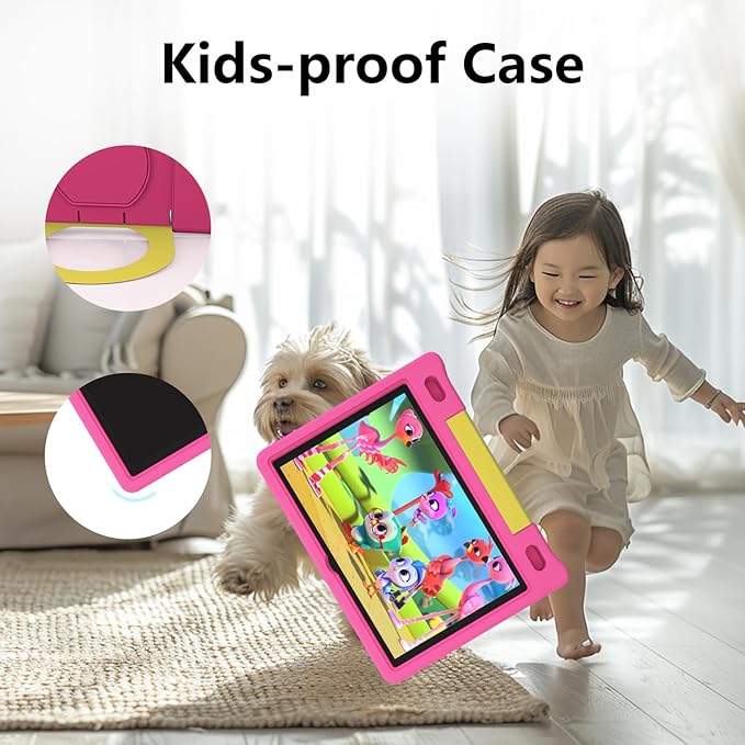 JREN Kids Table 10.1" ｜Android 14 Tablet for Kids｜64GB Storage｜Octa-Core｜WiFi ｜Cameras｜Parental Control｜Kids Content｜Case Included Great Gift for Children Ages 3-12 Years Old Pink