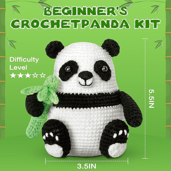 Crochetta Crochet Kit for Beginners, Crochet Kit w Step-by-Step Video Tutorials, Crochet Starter Kit Learn to Crochet Kits for Adults Kids Beginners, Crochet Kit Panda (40%+ Yarn Content)