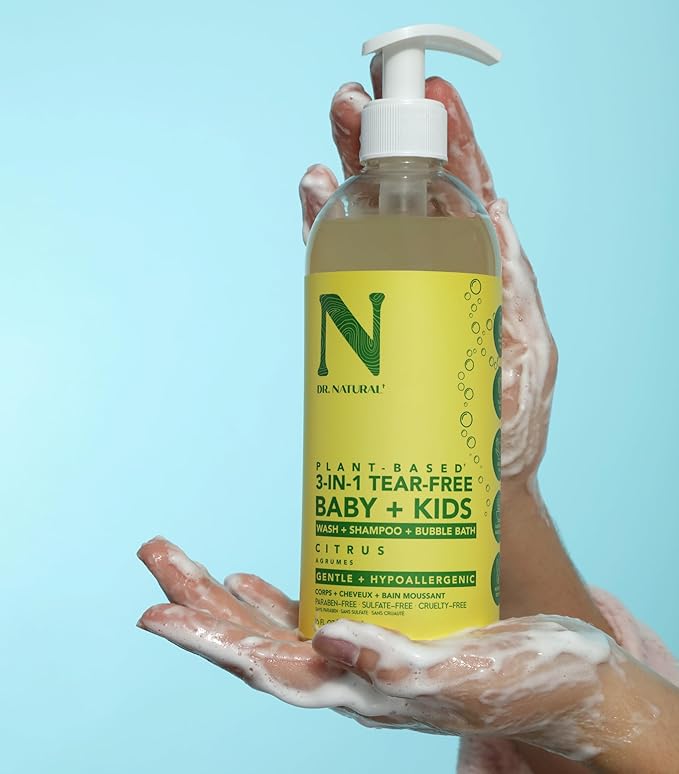 Dr. Natural 3-in-1 Tear-Free Baby Plus Kids Soap - Head-to-Toe Soap and Shampoo - Sensitive Skin Moisturizing Body Wash - Citrus - 16 oz