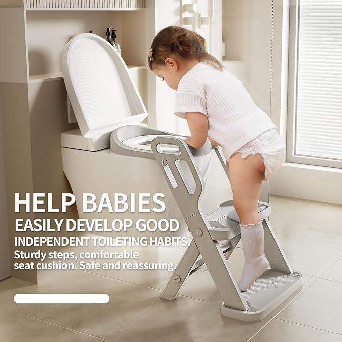 Toddler Potty Training Toilet Seat-Alongside Foldable Potty Train Chair Adapter, Potty Seats with Steps Ladder for Toddlers Kids, Boys, Girls, Child, Baby, and Must-Haves Portable Step Stool Supplies