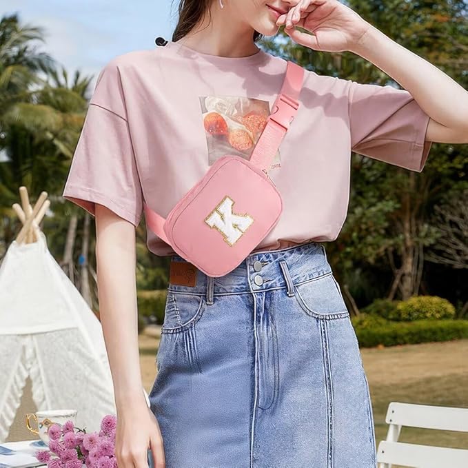 YOOLIFE Initial Belt Bag - Women's Crossbody Bags - Pink Letter Monogrammed Everywhere Belt Bag
