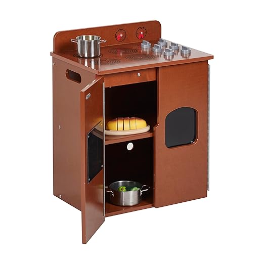 ECR4Kids Play Kitchen Stove, Wooden Playset, Dark Walnut