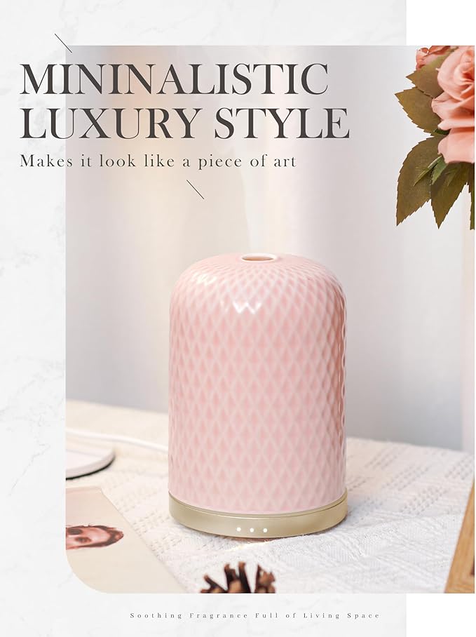 Essential Oil Diffusers,Diffusers for Essential Oils Large Room,110ML Ceramic Diffuser with USB Cable, Warm Ambient Light, Aromatherapy Diffuser Home Decor, Gift Choice, Pink
