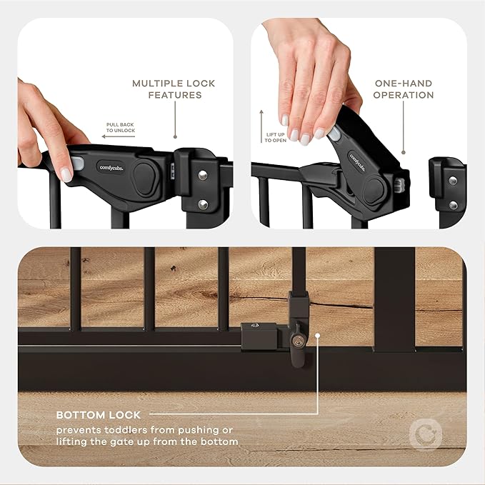 Comfy Cubs Baby Safety Gate with 3 Extensions - Adjustable 42" x 1.9" x 30" Q195 Steel Doorway Barrier - Powder-Coated Finish for Stairs and Doorways - Walk-Through Design Pet Gate - Black