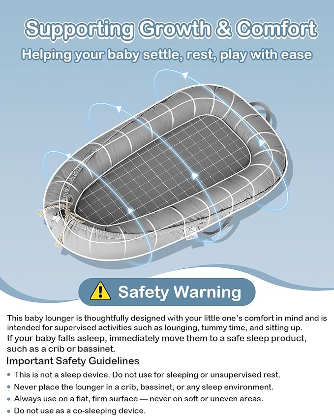 Baby Lounger - Infant Lounger for Newborn 0-24 Months, Pure Cotton Breathable Baby Nest Lounger Cover, Newborn Essentials for Baby Boys & Girls, Portable Baby Lounger for Home and Travel