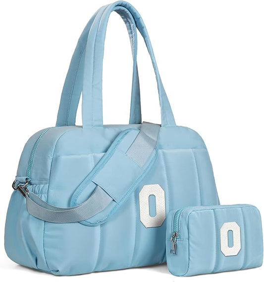 Duffle Bag, Weekender Bags for Girl，Gifts for Teen Girls 16-18-Initial Overnight Bag with Wet Pocket，Lightweight Dance Bags Personalized Gymnastics bag with Makeup Pouch