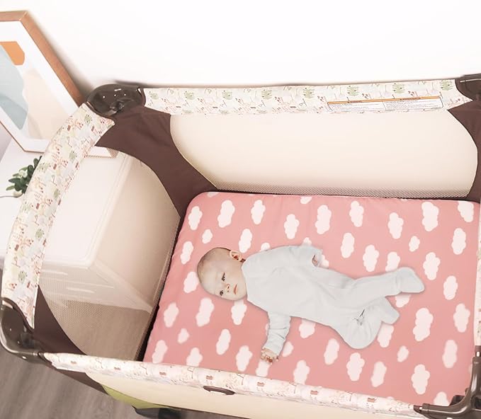 4-Pack Fitted Pack and Play Sheets for Boys and Girls - Breathable, Soft Microfiber Baby Sheets in Grey and Pink