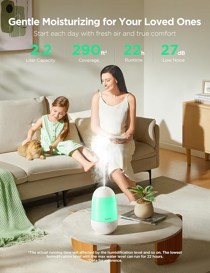 GoveeLife Humidifiers for Bedroom, Smart Cool Mist Air Humidifier for Baby, Nursery, Plants, Easy to Clean & Top Fill Ultrasonic Humidifier with APP & Voice Control, Essential Oil Diffuser, Nightlight