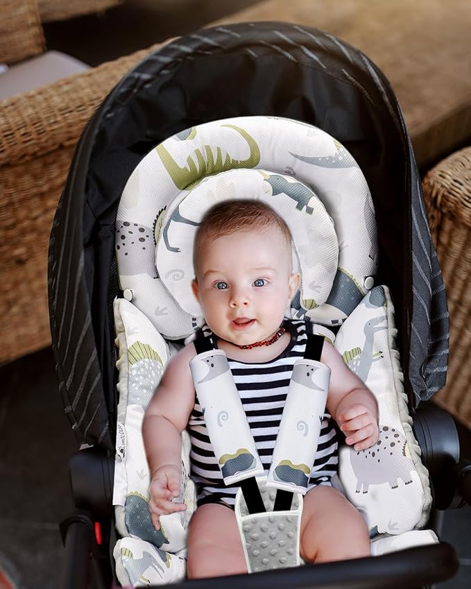 Infant Car Seat Insert with Removable Cushion for Baby Preemie Newborn Infant, Reversible carseat Insert Head Body Support Fits for Stroller, Baby Swing, Rocker, Bouncer, Bassinet - Grey