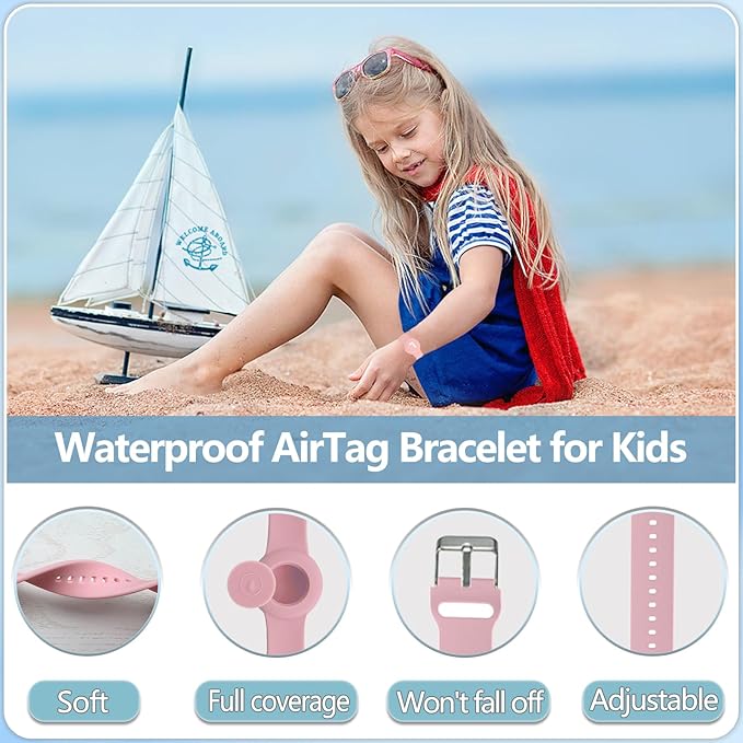 Waterproof Bracelet for AirTag Kids, Personalized Initial Letter Hidden Holder Compatible with Air Tag, Silicone Case for Airtag Adjustable Anti-Lost GPS Tracker for Toddler Child Elder, L