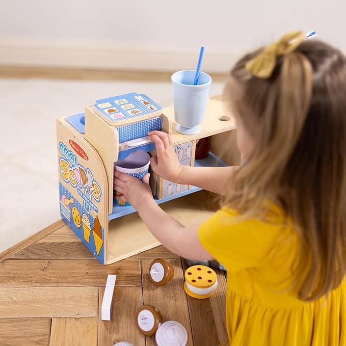Melissa & Doug Wooden Cool Scoops Ice Creamery Play Food Toy Wooden Pretend Play Frozen Treats for Toddlers, Preschoolers, Boys and Girls - FSC-Certified