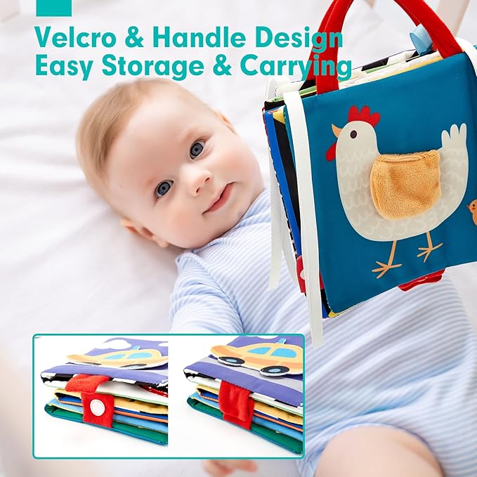 hahaland Baby Toys 0-6 Months - High Contrast Newborn Toys - Baby Tummy Time Books 0-6 Months with Crinkle, Squeaky Sounds, Touch Feel, Visual Stimulation