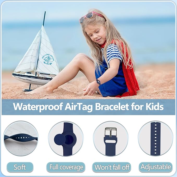 Waterproof Bracelet for AirTag Kids, Personalized Initial Letter Hidden Holder Compatible with Air Tag, Silicone Case for Airtag Adjustable Anti-Lost GPS Tracker for Toddler Child Elder, L