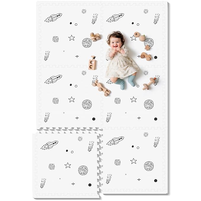 Baby Play Mat, 72x48-Inch Baby Foam Play Mat,6-Piece Interlocking Foam Floor Tiles for Toddlers, Floor Mats for Kids,Baby Foam Play Mat for Babies & Toddlers, Waterproof,Crawling Mat(Space)