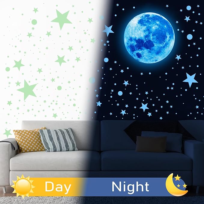 492Pcs Glow in The Dark Stars for Ceiling Moon and Space Wall Decals Glowing Galaxy Universe Planet Wall Stickers Kids Boys Bedroom Living Room Decor