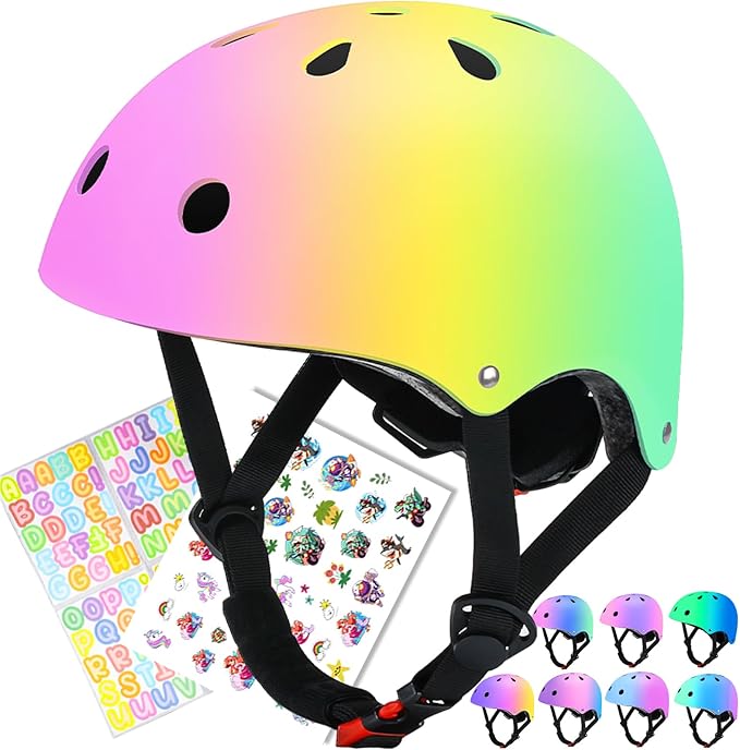 Color Gradient Adjustable Kids Bike Helmet Toddler Skateboard Helmets Boys Girls Child Ventilation Helmet for Multi-Sports Skating Cycling Scooter Balance