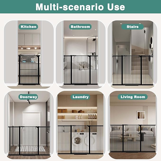 40.5" Extra Tall Baby Gate for Doorways, 40.6"-49.1" Extra Wide Pet Gate No Drill, 1.37" Narrow Space Puppy Dog Barrier Indoor, Metal Safety Child Gate for Stairs Hallway Black