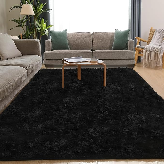 Black Rug, 6x9 Area Rugs for Living Room, Soft Plush Area Rugs for Bedroom, Non-Slip Indoor Carpet for Nursery, Study Room, Kids Room, Room Decor