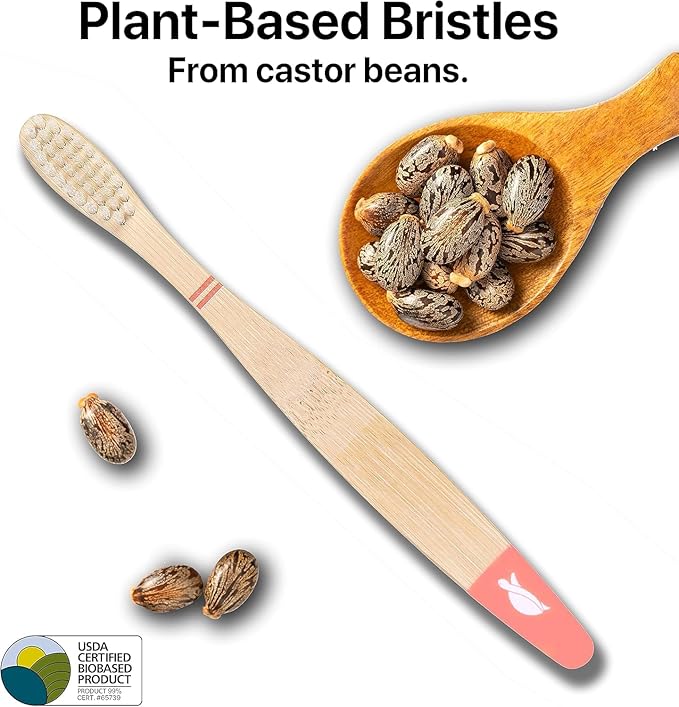 Sea Turtle Plant-Based Bristles, Soft Bamboo Toothbrushes, Individually Sealed for Kids (10 Pack)