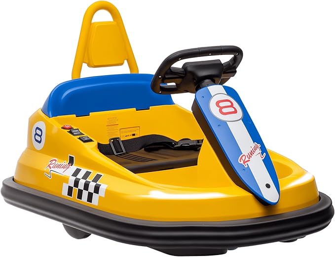 Aosom Toddler Bumper Car, 360° Rotation 6V Kids Electric Ride on Bumper Car with EVA Bumper Edges, Twins Motor, Songs, Horn, LED Lights, Safety Belt for 18-48 Months, Yellow