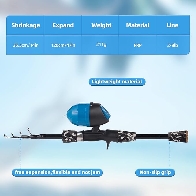 Kids Fishing Pole Kit Set，Portable Telescopic Fishing Rod and Reel Combo Full Kits for Boys, Girls, Beginner, Youth
