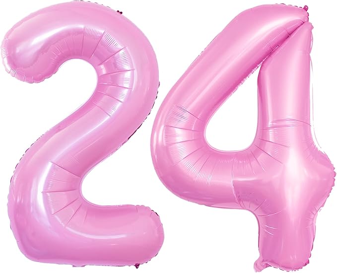 GOER Number 24 Balloons for 24th Birthday Party Decorations,42 Inch Jumbo Foil Helium 42 Balloons for 42nd Birthday Party Decoration (Light Pink)
