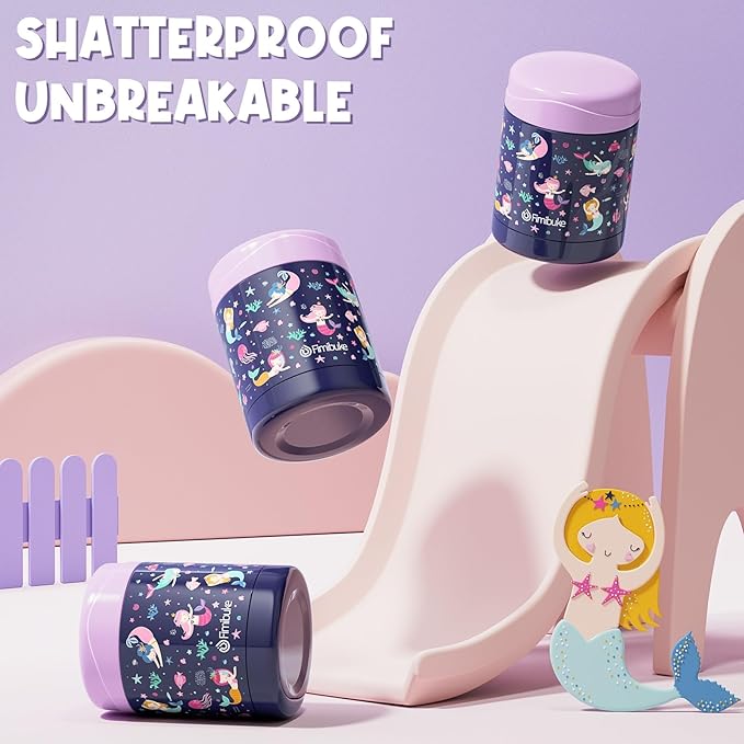 Fimibuke Insulated Kids Food Jar, 2 Pack 12 OZ Bpa Free Stainless Steel Vacuum Thermos for Hot Cold Food, Leakproof Snack Container for School Boys Girls Wide Mouth Toddler Lunch Box for Smoothie Soup